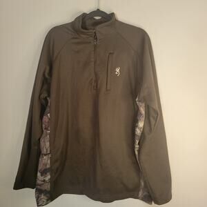 Browning Pullover Jacket 1/4 Zip Hunting Men XL Long Sleeve Brown Camo Siding